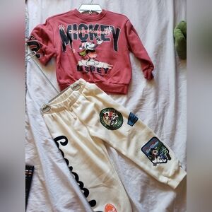 Disney Kids Mickey Mouse Sweatshirt and Joggers - Red and Cream